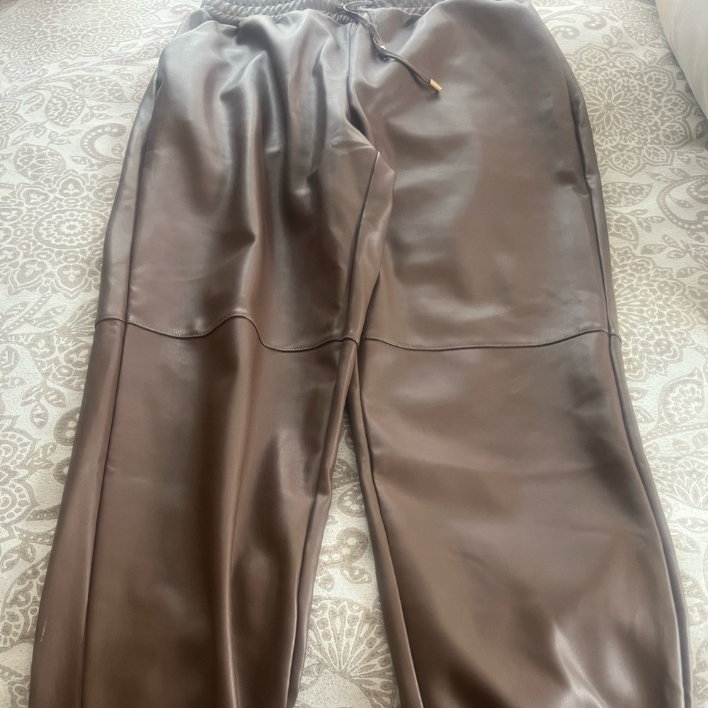 bebe Chocolate Faux Leather Joggers